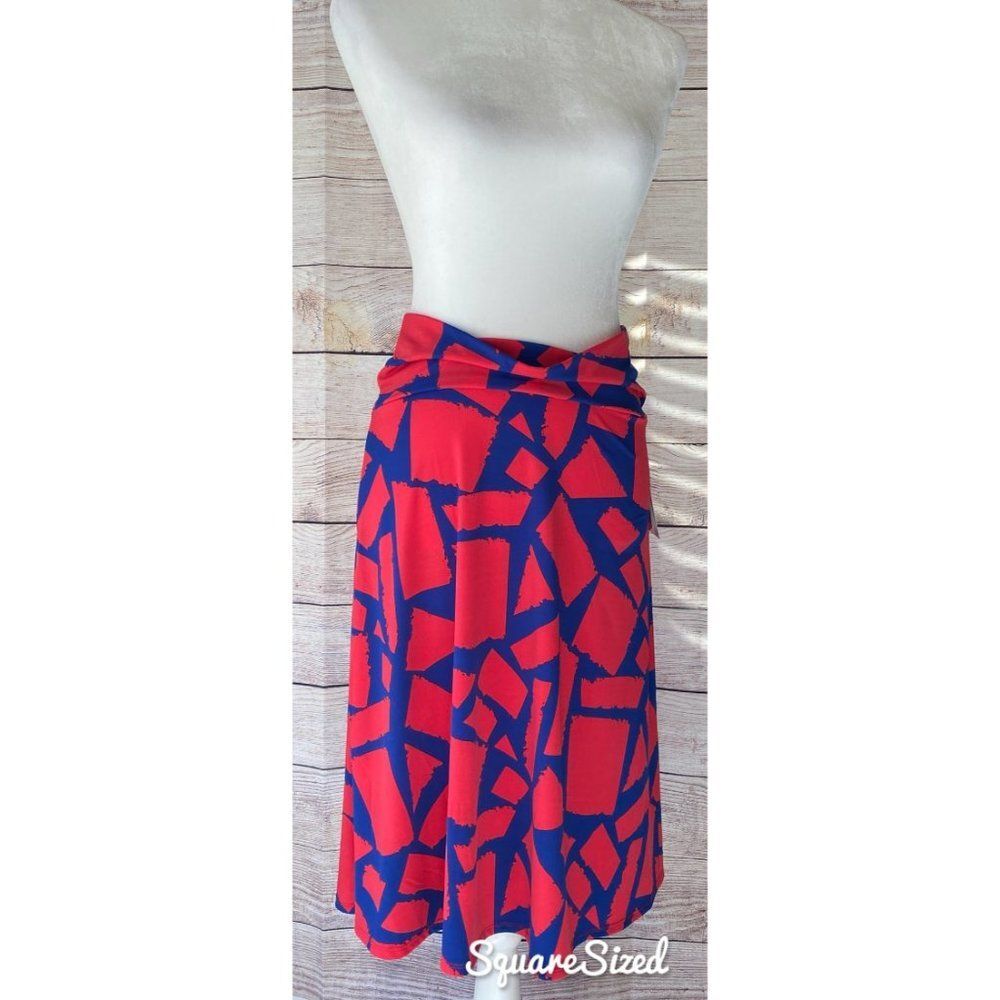 LuLaRoe NWT Azure skirt hot pink blue Medium midi knee length A-Line bright